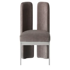Sedia Nina in velluto grigio con schienale alto