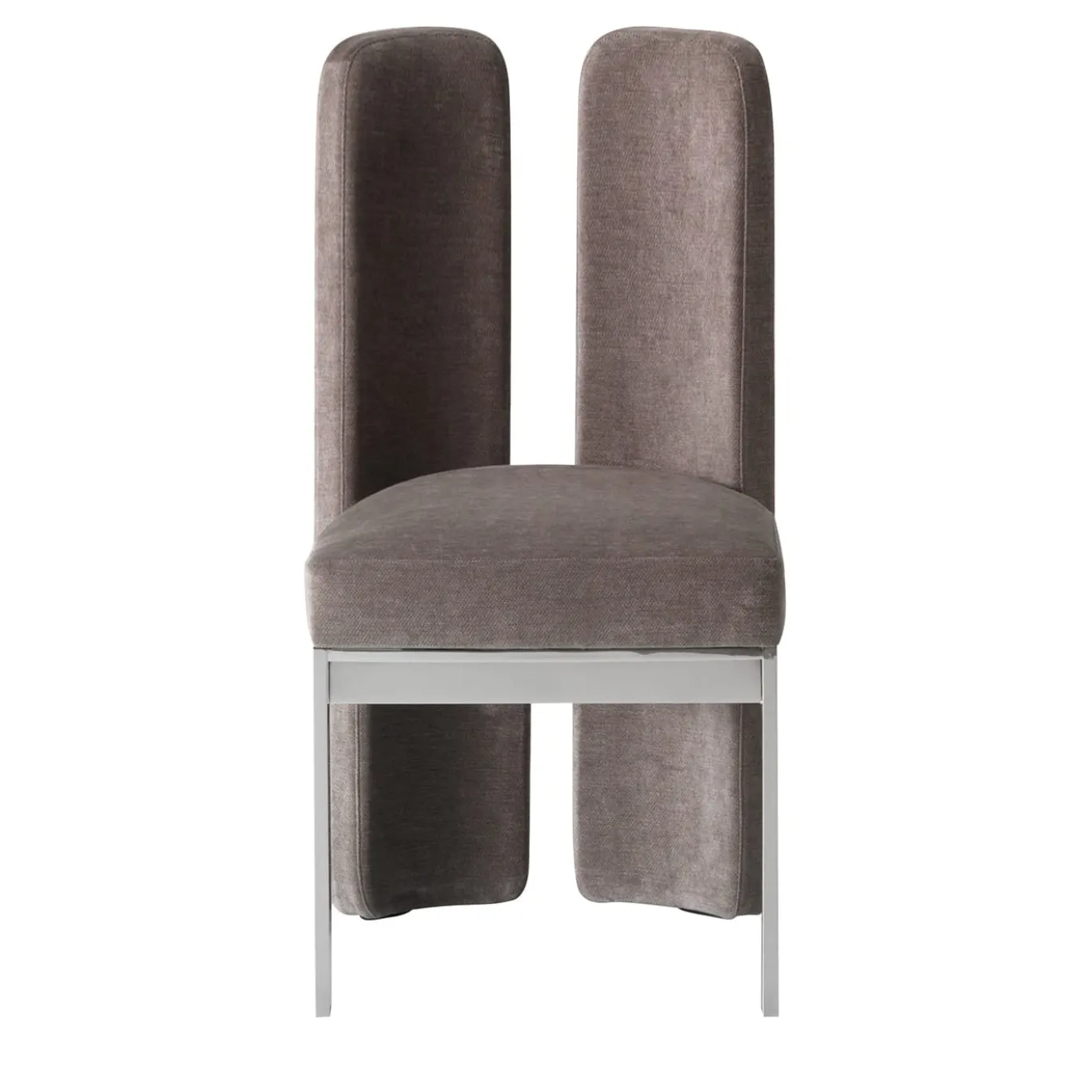 Sedia Nina in velluto grigio con schienale alto