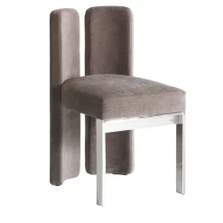 Sedia Nina in velluto grigio con schienale basso