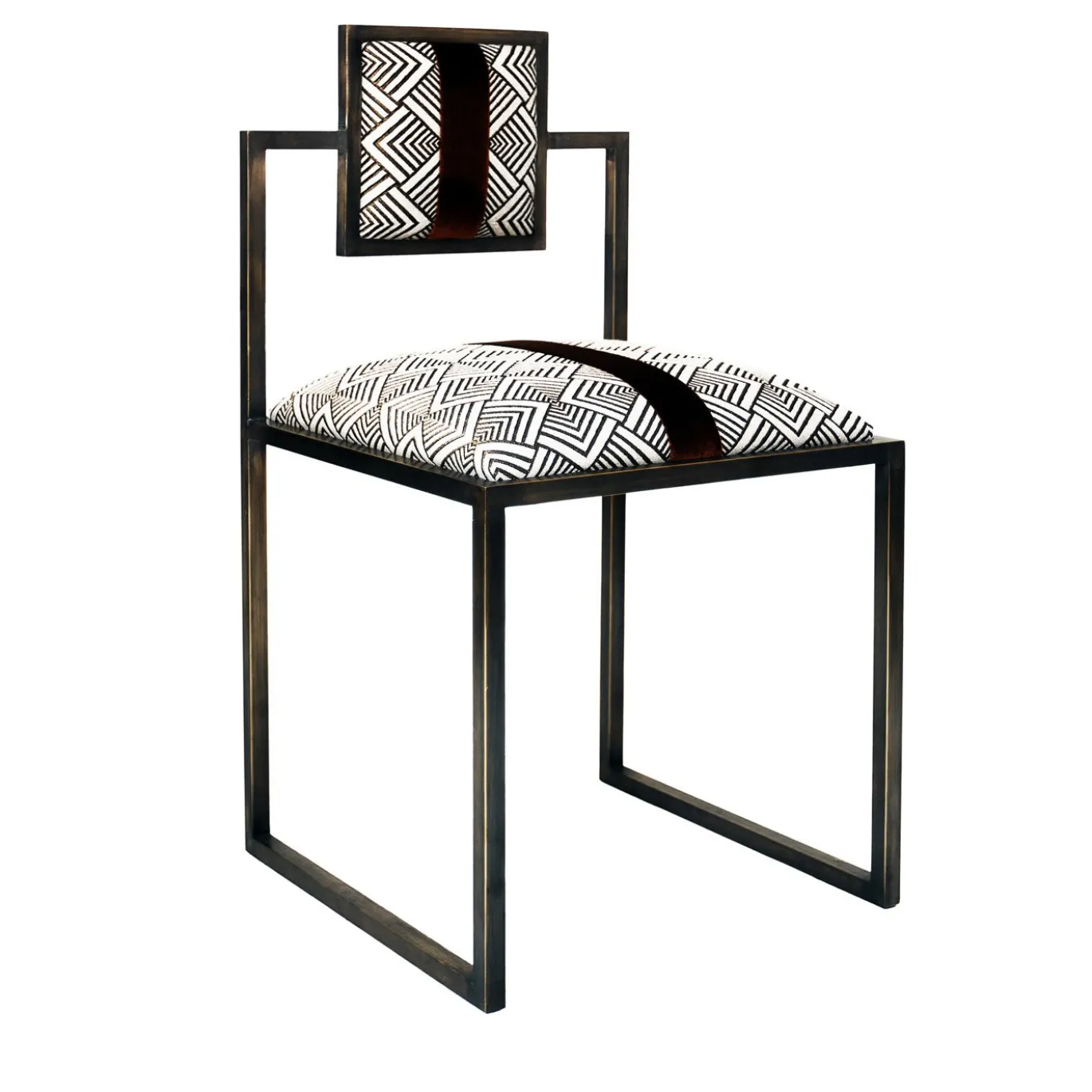 Sedia quadrata in grigio e bronzo