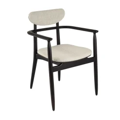 Sedia Regina in legno di rovere marrone con rivestimento in tessuto bianco