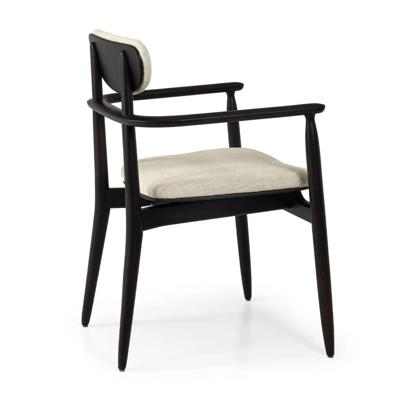 Sedia Regina in legno di rovere marrone con rivestimento in tessuto bianco
