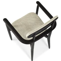 Sedia Regina in legno di rovere marrone con rivestimento in tessuto bianco