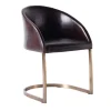 Sedia Sign in pelle marrone con base in ottone finitura bronzo