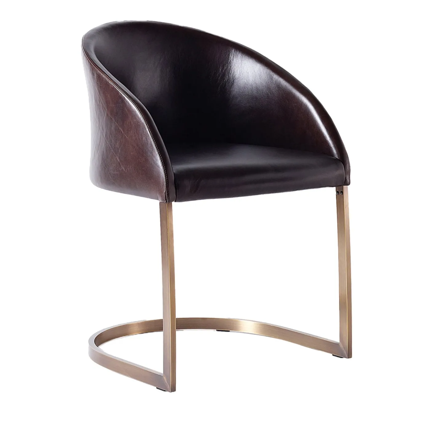 Sedia Sign in pelle marrone con base in ottone finitura bronzo