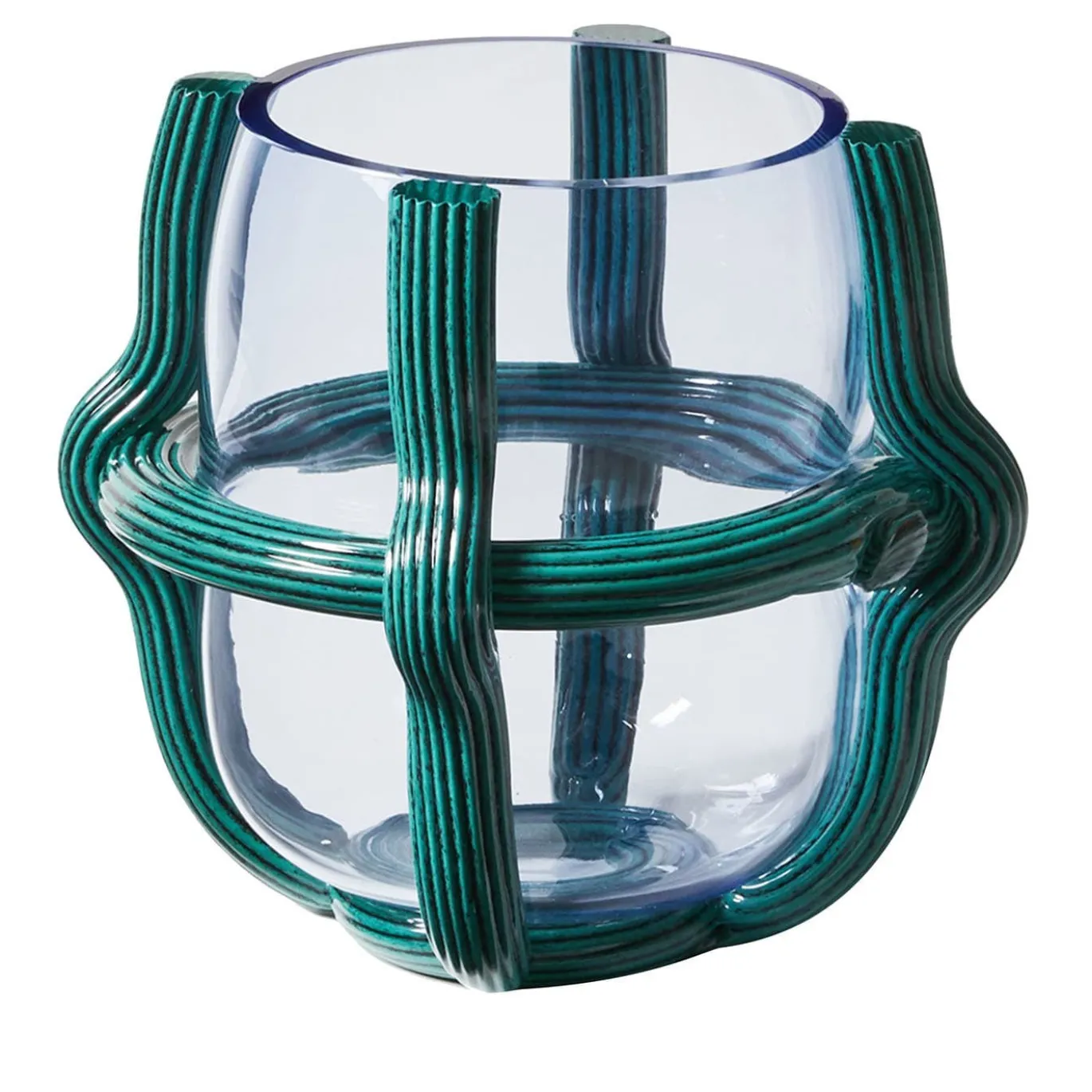 Sestiere, piccolo vaso trasparente e verde acqua di Patricia Urquiola