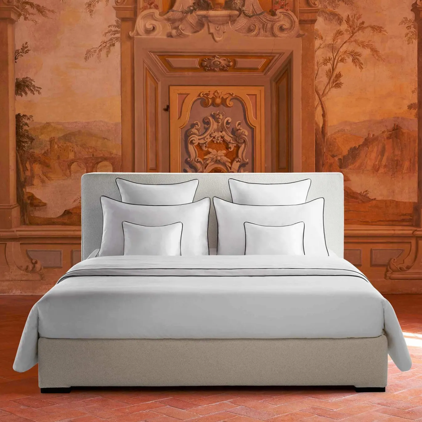 Set copripiumino ricamato PIPING in Cotone Percalle Bianco