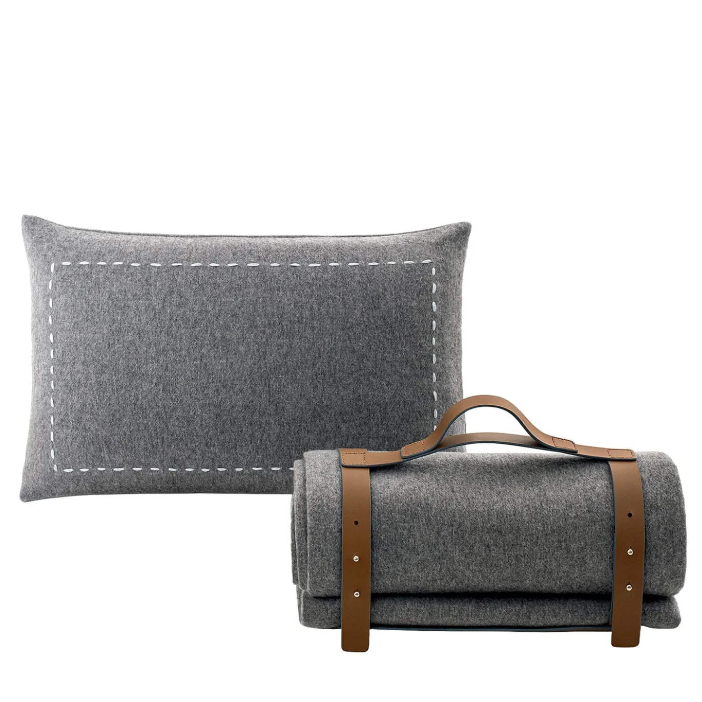 Set da viaggio Thalina con coperta e cuscino in lana grigia