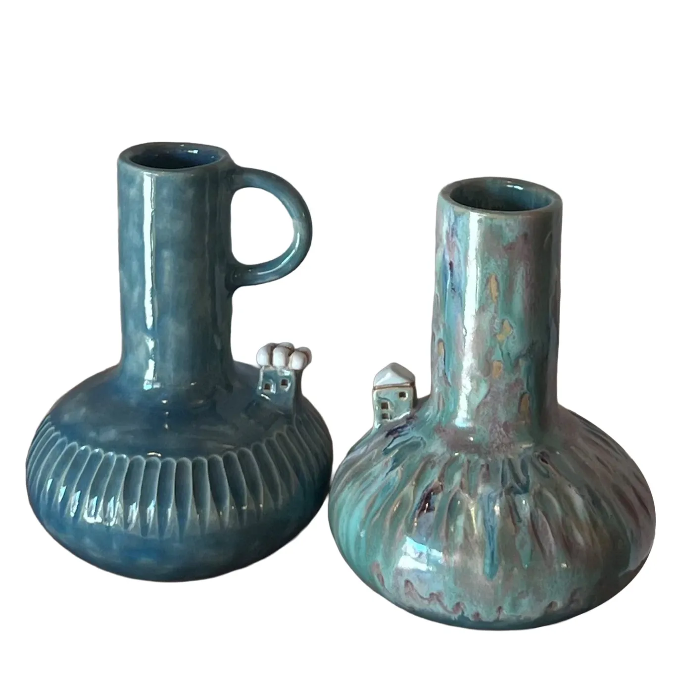 Set di 2 Anfore Eco Abitato in Ceramica Azzurra della Collezione Micromondo