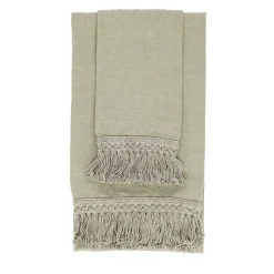 Set di 2 asciugamani in lino color menta con lunghe frange