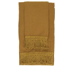 Set di 2 asciugamani in lino senape con lunghe frange