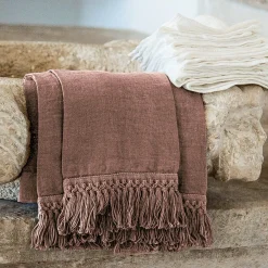 Set di asciugamani rosa vintage con frangia lunga