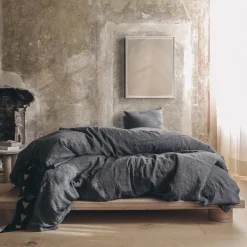 Set di biancheria da letto Anthracite in lino puro con copripiumino king