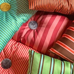 Set di 2 cuscini in cotone a righe verdi e azzurri