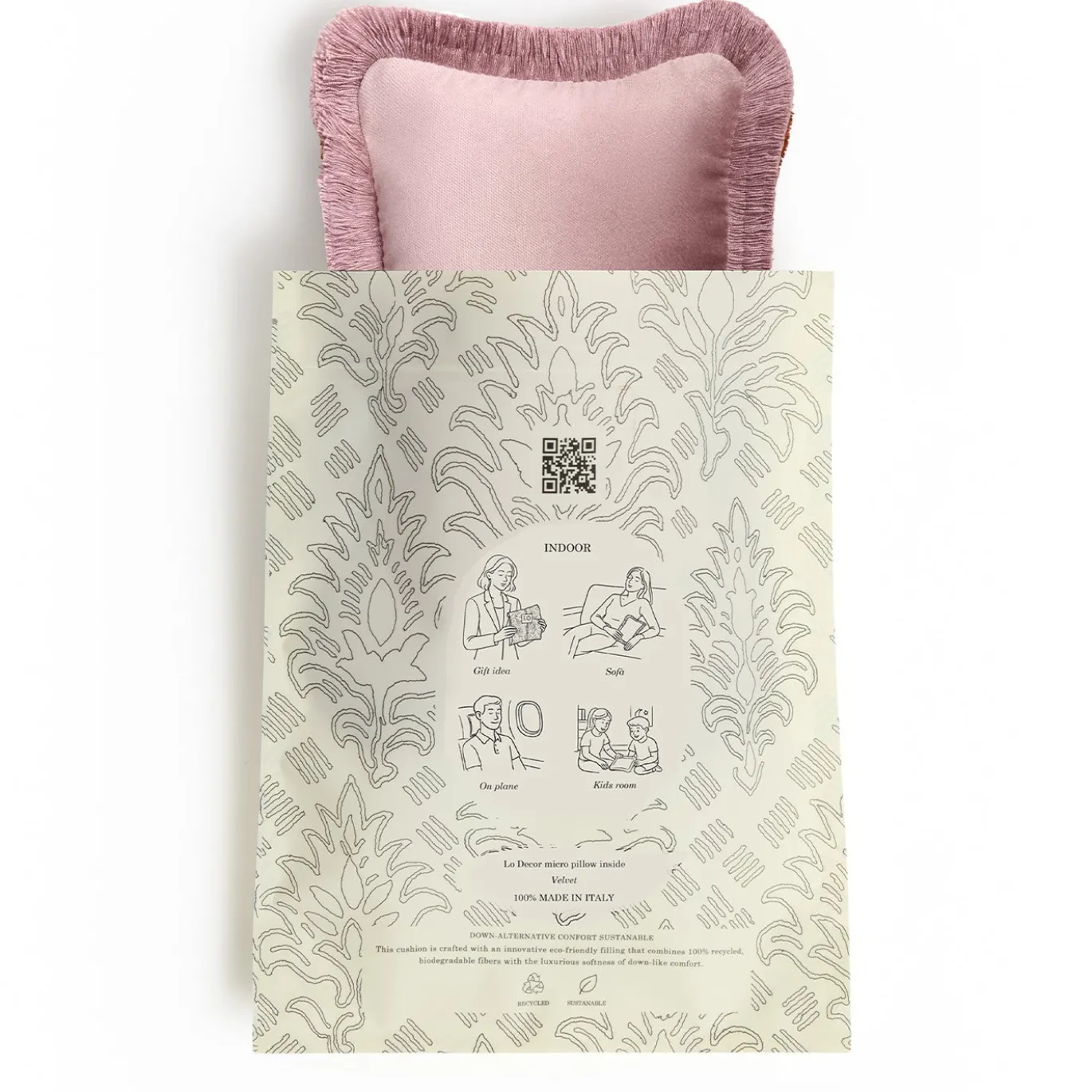 Set di 2 Cuscini Micro The Gift di Velluto Rosa con Frange