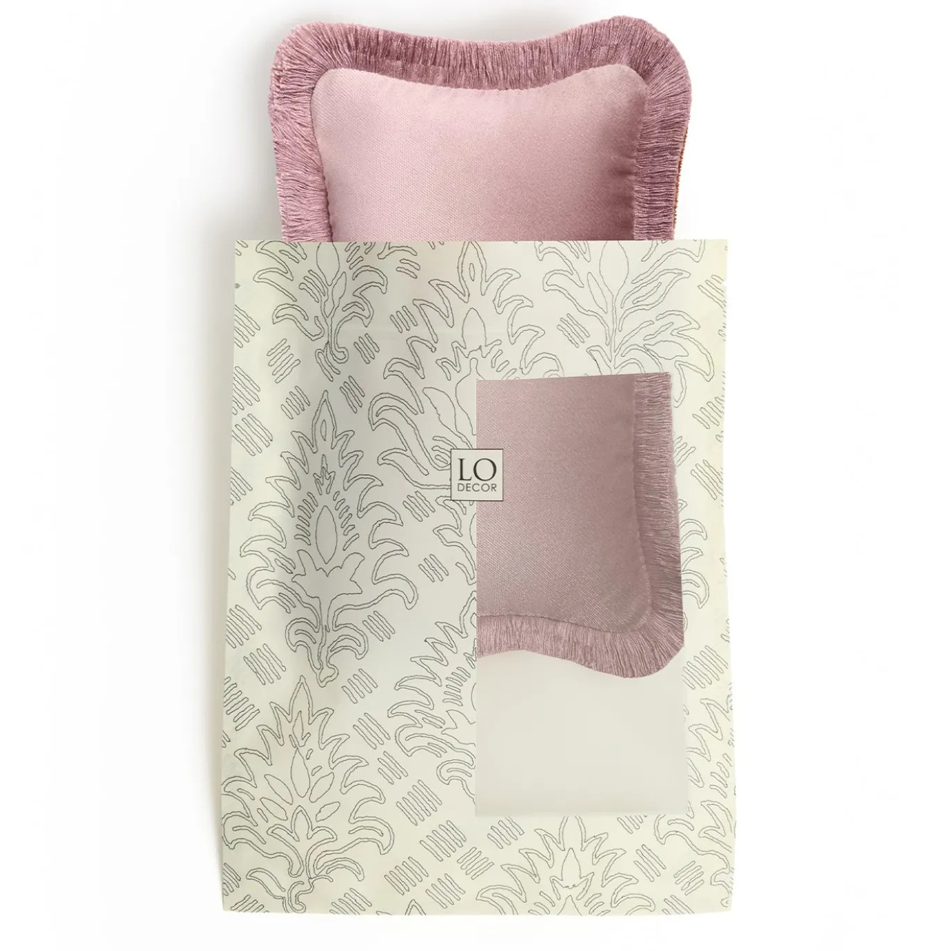 Set di 2 Cuscini Micro The Gift di Velluto Rosa con Frange