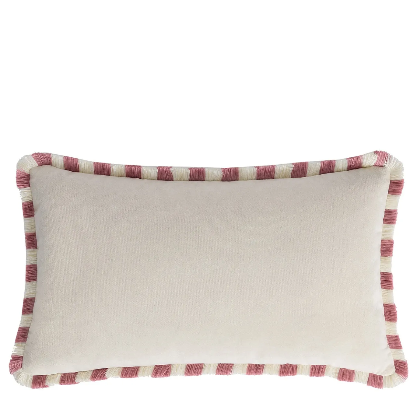 Set di due cuscini Happy bicolore bianchi e rosa con frange