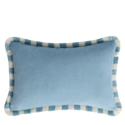 Set di due Cuscini Happy Bicolore Bianco e Azzurro con frange