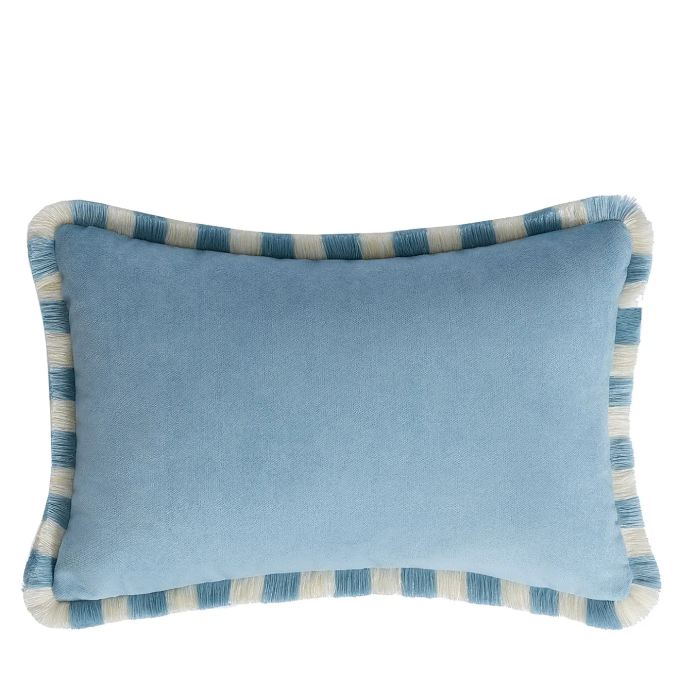 Set di due Cuscini Happy Bicolore Bianco e Azzurro con frange