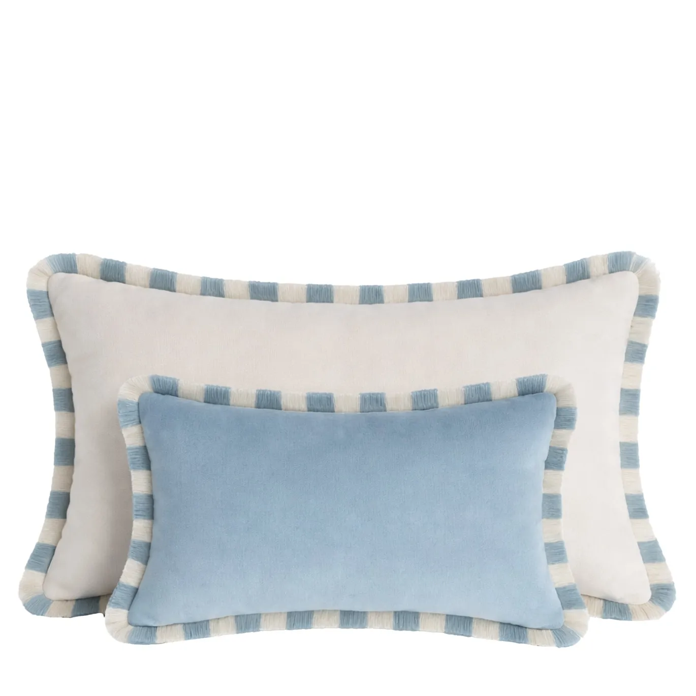 Set di due Cuscini Happy Bicolore Bianco e Azzurro con frange