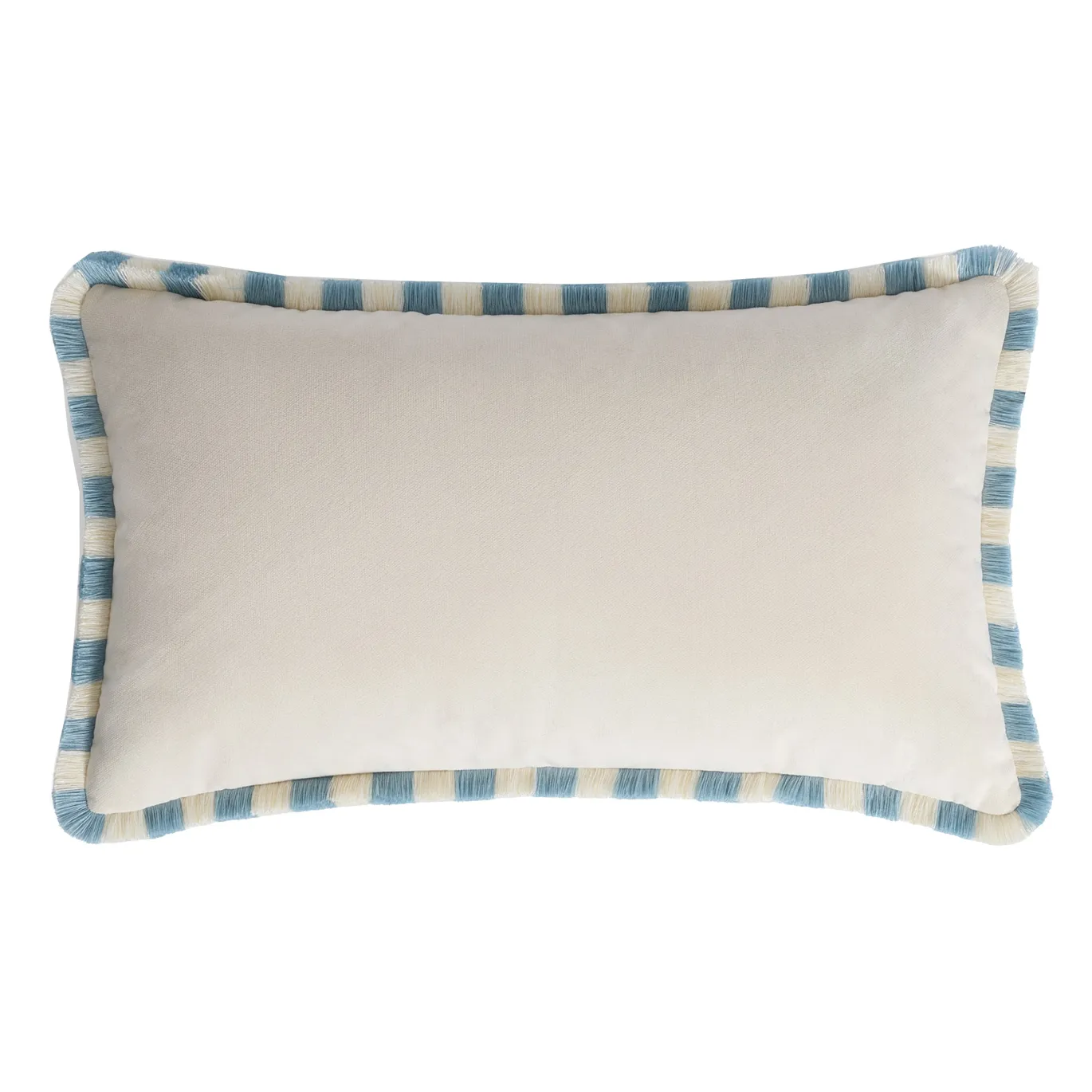 Set di due Cuscini Happy Bicolore Bianco e Azzurro con frange