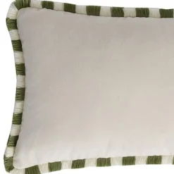 Set di Due Cuscini Happy Bicolor Bianchi e Verdi con Frange