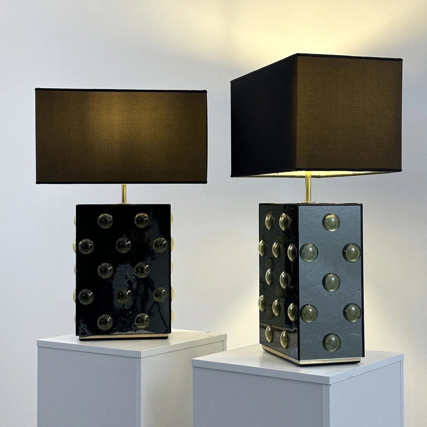 Set di 2 Lampade da tavolo Occhi Gialli in vetro nero