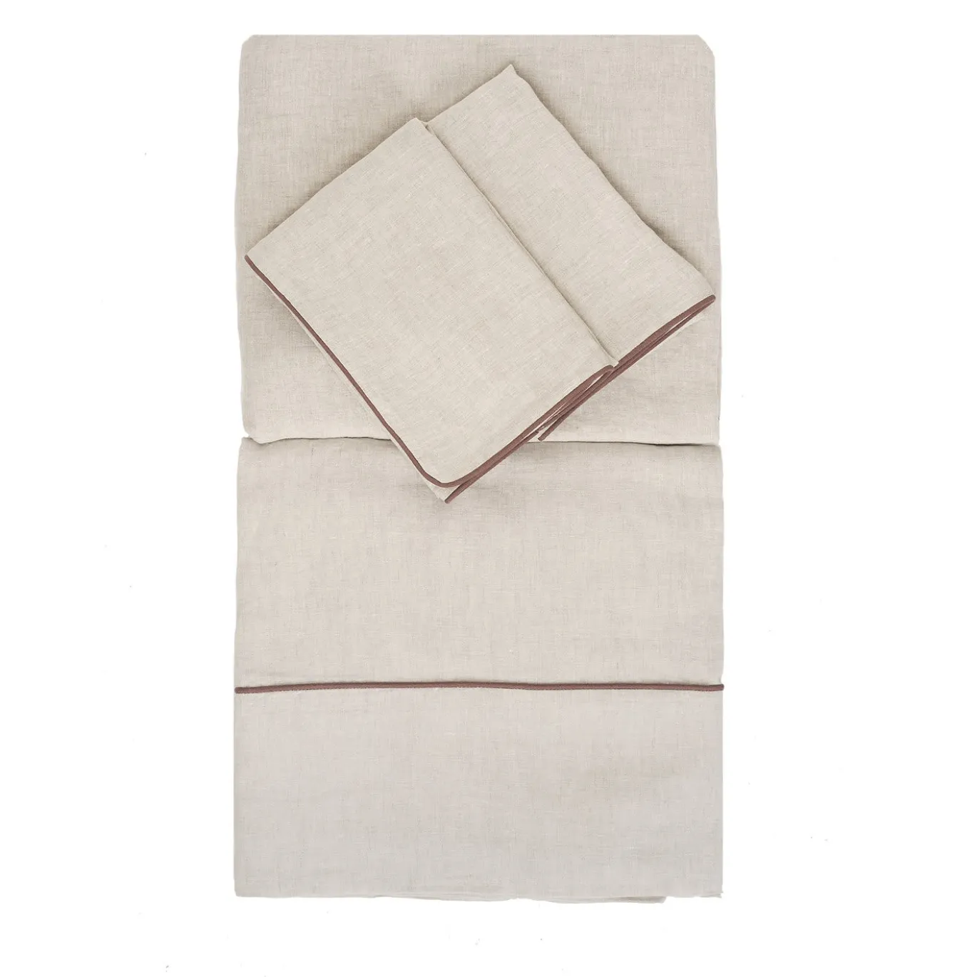 Set di lino naturale Summer Bed con profili rosa vintage