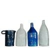 Set di 4 Piccole Bottiglie Decorative in Ceramica Blu