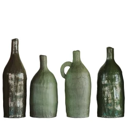 Set di 4 Piccole Bottiglie Decorative in Ceramica Verde Oliva