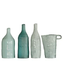 Set di 4 Piccole Bottiglie Decorative in Ceramica Toni Azzurri