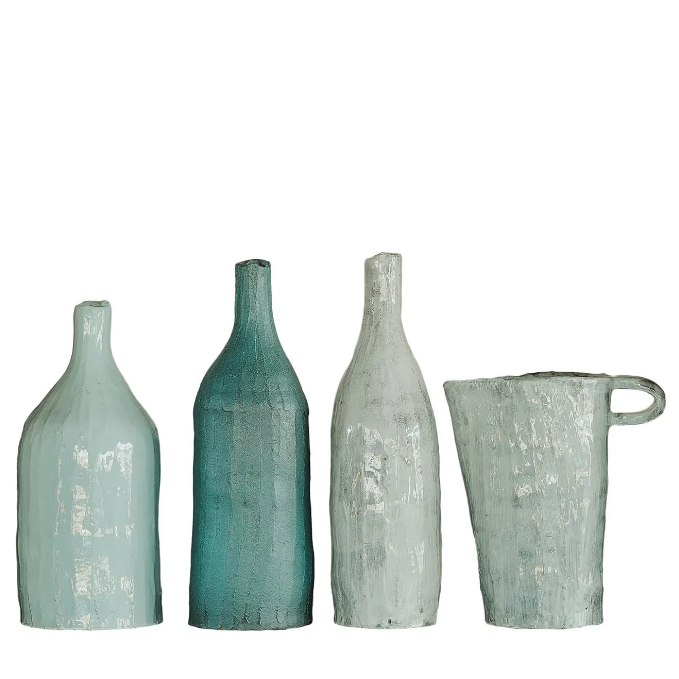 Set di 4 Piccole Bottiglie Decorative in Ceramica Toni Azzurri