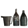 Set di 3 Piccole Bottiglie Decorative in Ceramica Nera