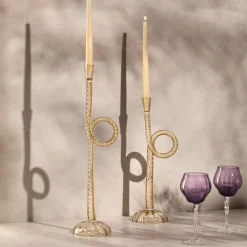 Set di 2 portacandele Knot in vetro di Murano Champagne