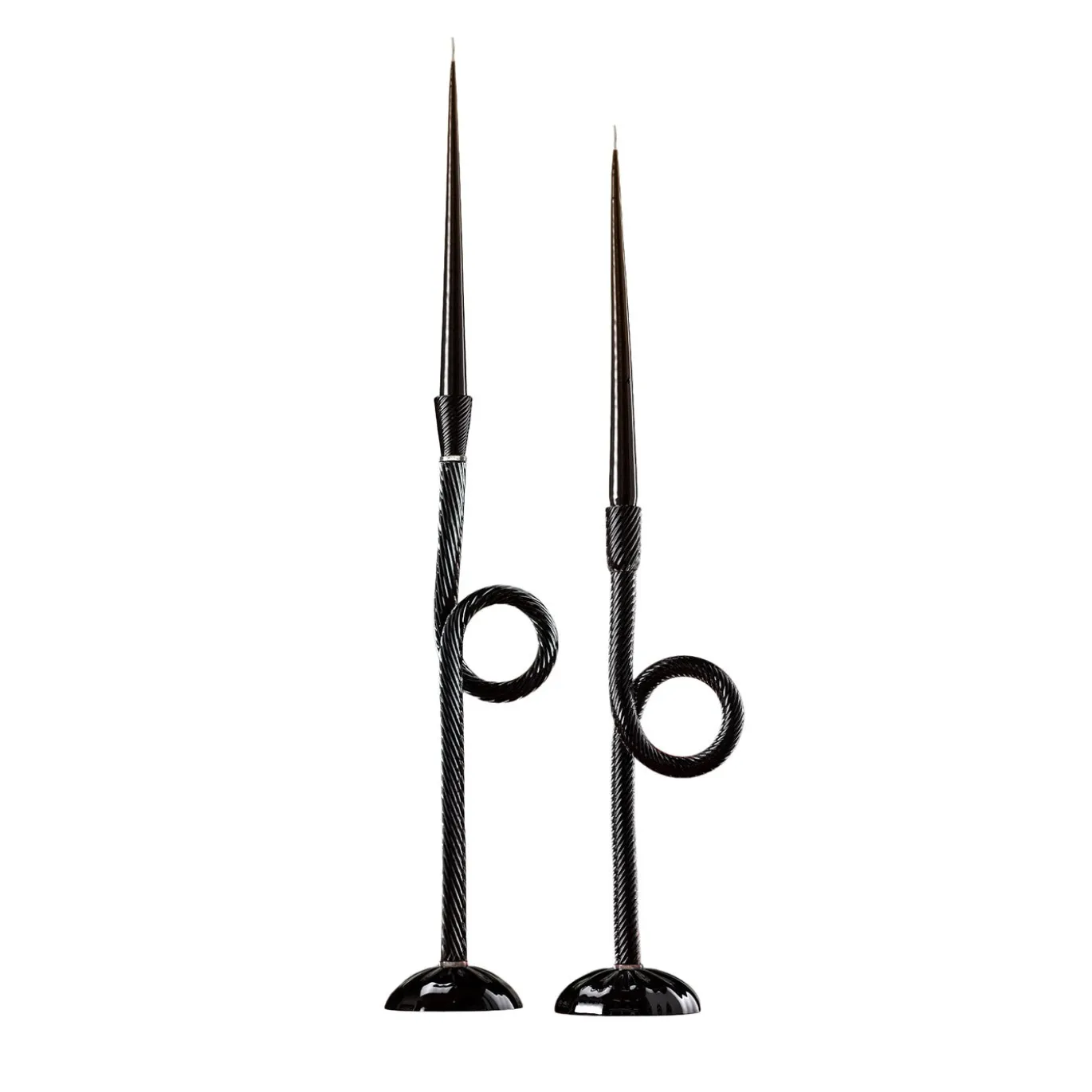 Set di 2 portacandele Knot in vetro di Murano nero