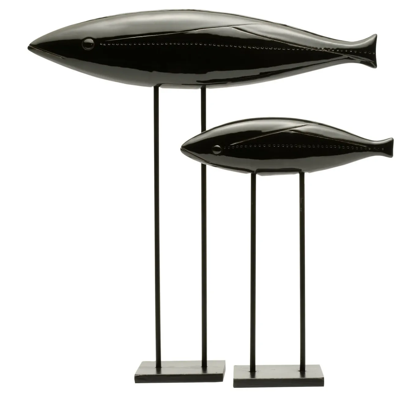 Set di 2 sculture di pesce nero di Aldo Londi