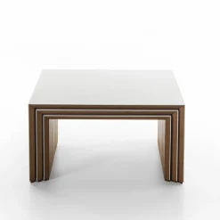 Set di 3 Tavolini a Incastro Trio in Teak Bianco