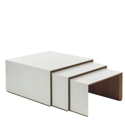 Set di 3 Tavolini a Incastro Trio in Teak Bianco