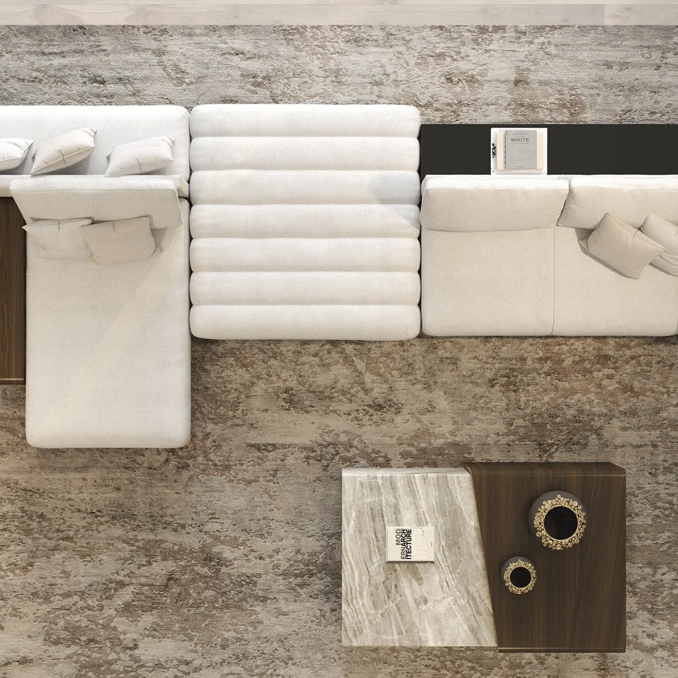 Set di 3 tavolini impilabili in marmo e legno