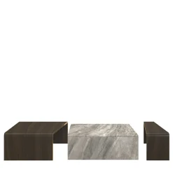 Set di 3 tavolini impilabili in marmo e legno
