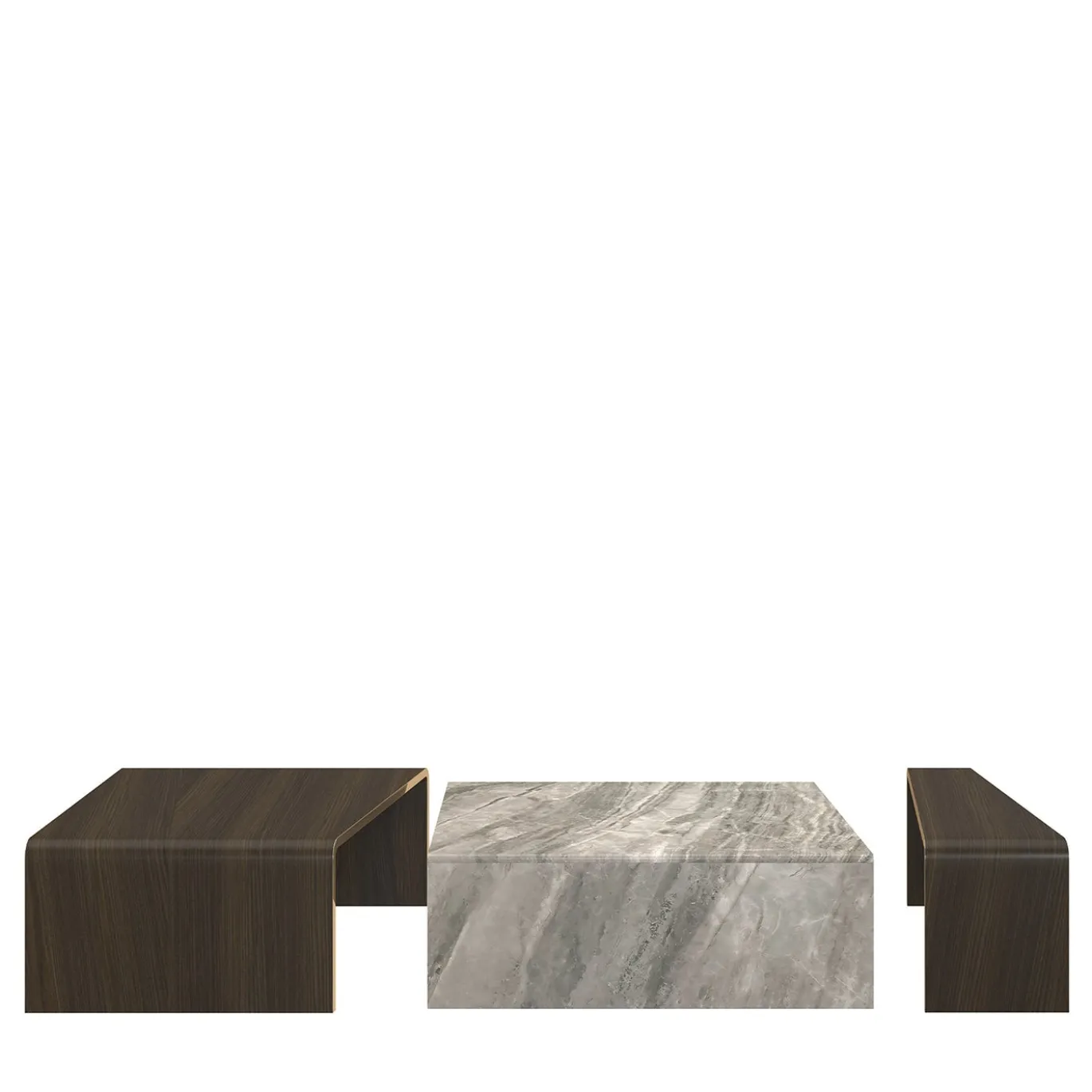 Set di 3 tavolini impilabili in marmo e legno