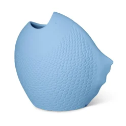 Set di 3 vasi decorativi a forma di pesce bianchi e azzurri