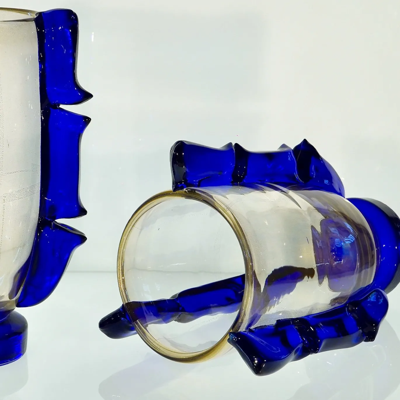 Set di 2 Vasi Decorativi Colossi Giganti in Vetro di Murano Blu Cobalto