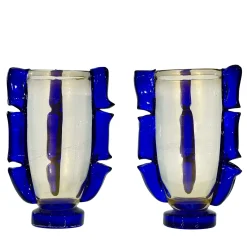 Set di 2 Vasi Decorativi Colossi Giganti in Vetro di Murano Blu Cobalto