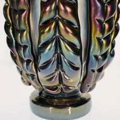 Set di 2 Vasi Decorativi Colossi Giganti in Vetro di Murano con Foglie Nere