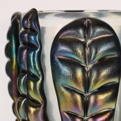 Set di 2 Vasi Decorativi Colossi Giganti in Vetro di Murano con Foglie Nere