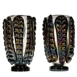 Set di 2 Vasi Decorativi Colossi Giganti in Vetro di Murano con Foglie Nere