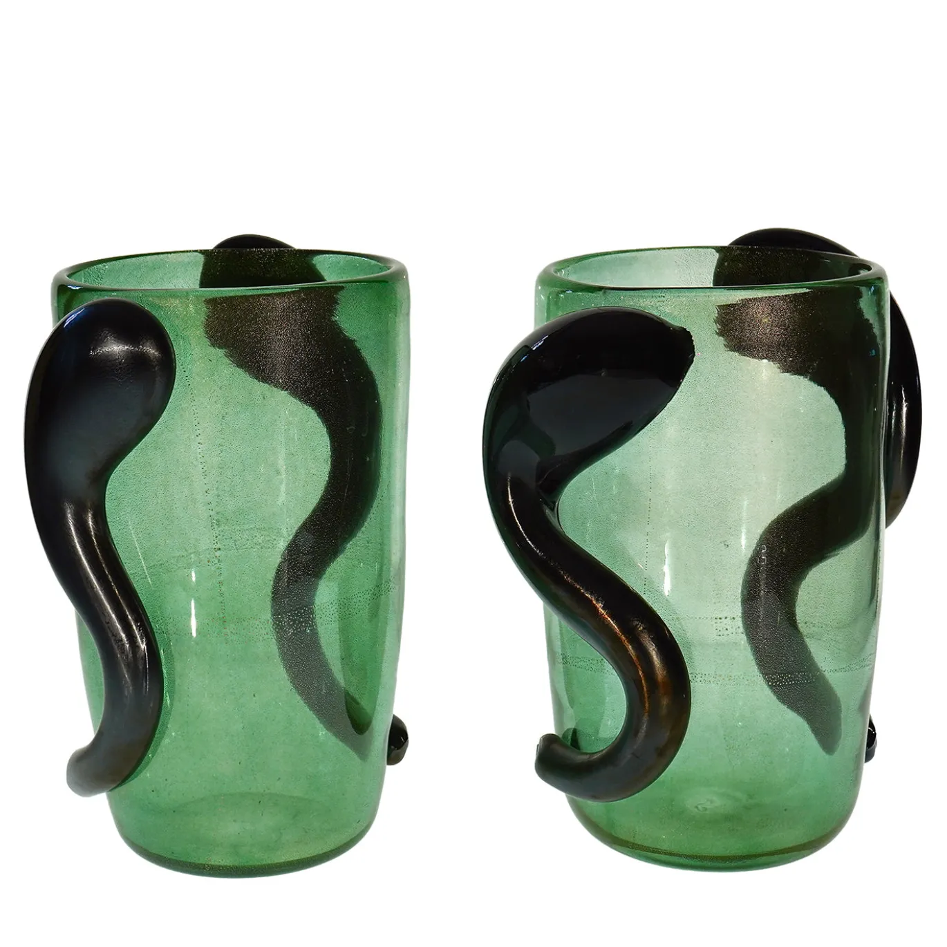 Set di 2 Vasi Decorativi Colossi Giganti in Vetro di Murano Verde Smeraldo