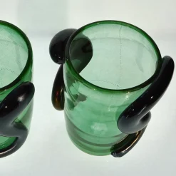 Set di 2 Vasi Decorativi Colossi Giganti in Vetro di Murano Verde Smeraldo