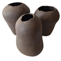 Set di 3 vasi in argilla marrone Raw